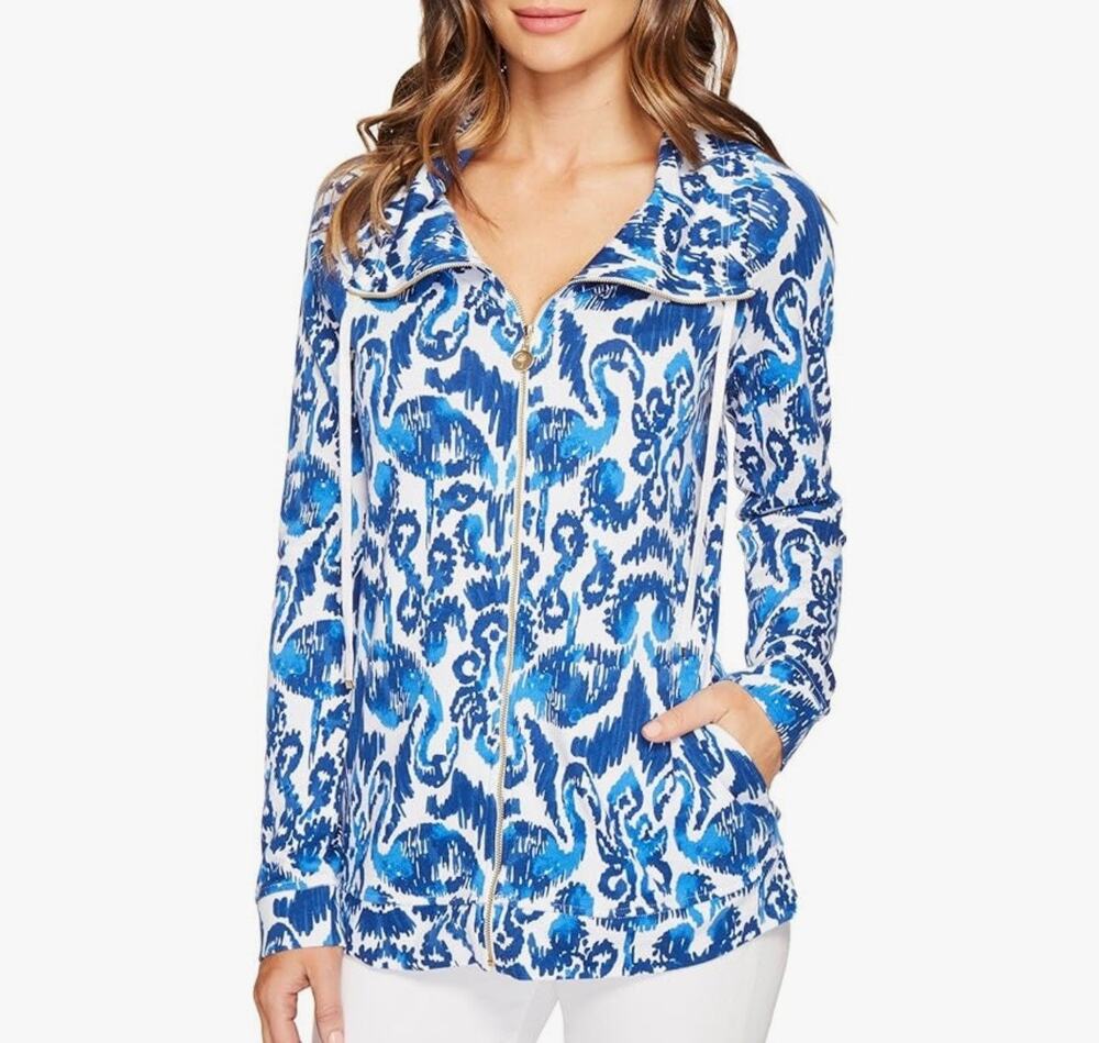 Lilly Pulitzer Angela Full Zip Hoodie Small Resort Navy Beach Bathers Preppy